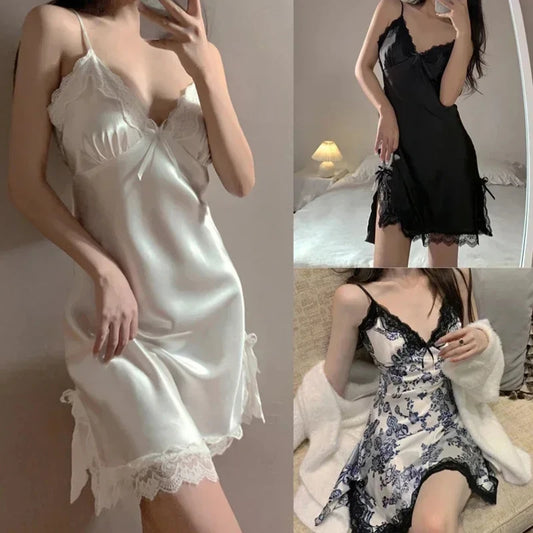 Women's Sexy Halter Lace Nightdress - V-Neck Sleeveless Sleepwear