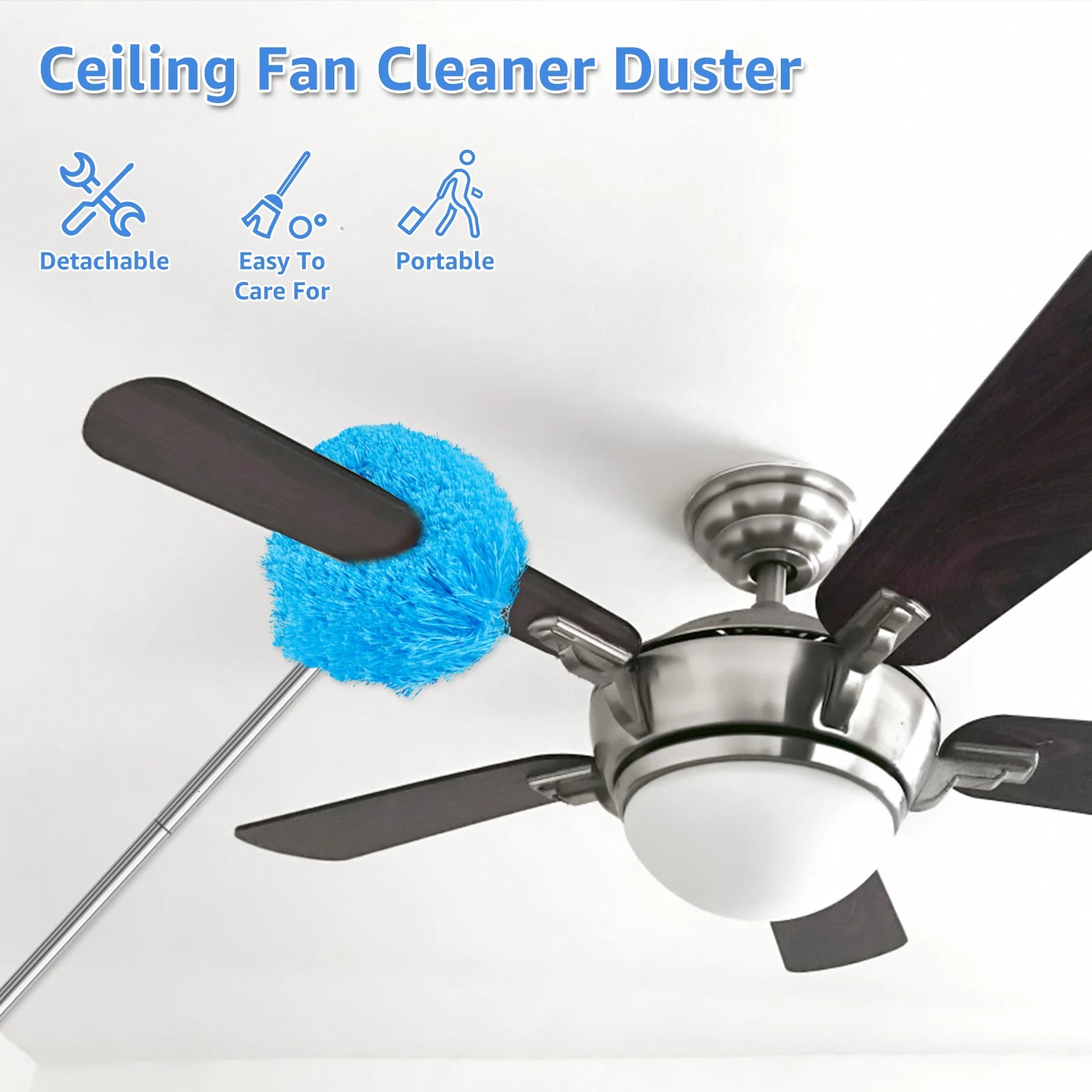 Ceiling Fan Cleaner Duster - 2 Detachable Dusting Heads with Extension Pole