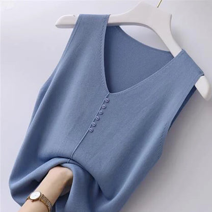 Fashion Summer Sleeveless V-Neck Knitted Tank Tops - Women's Camisole Tops