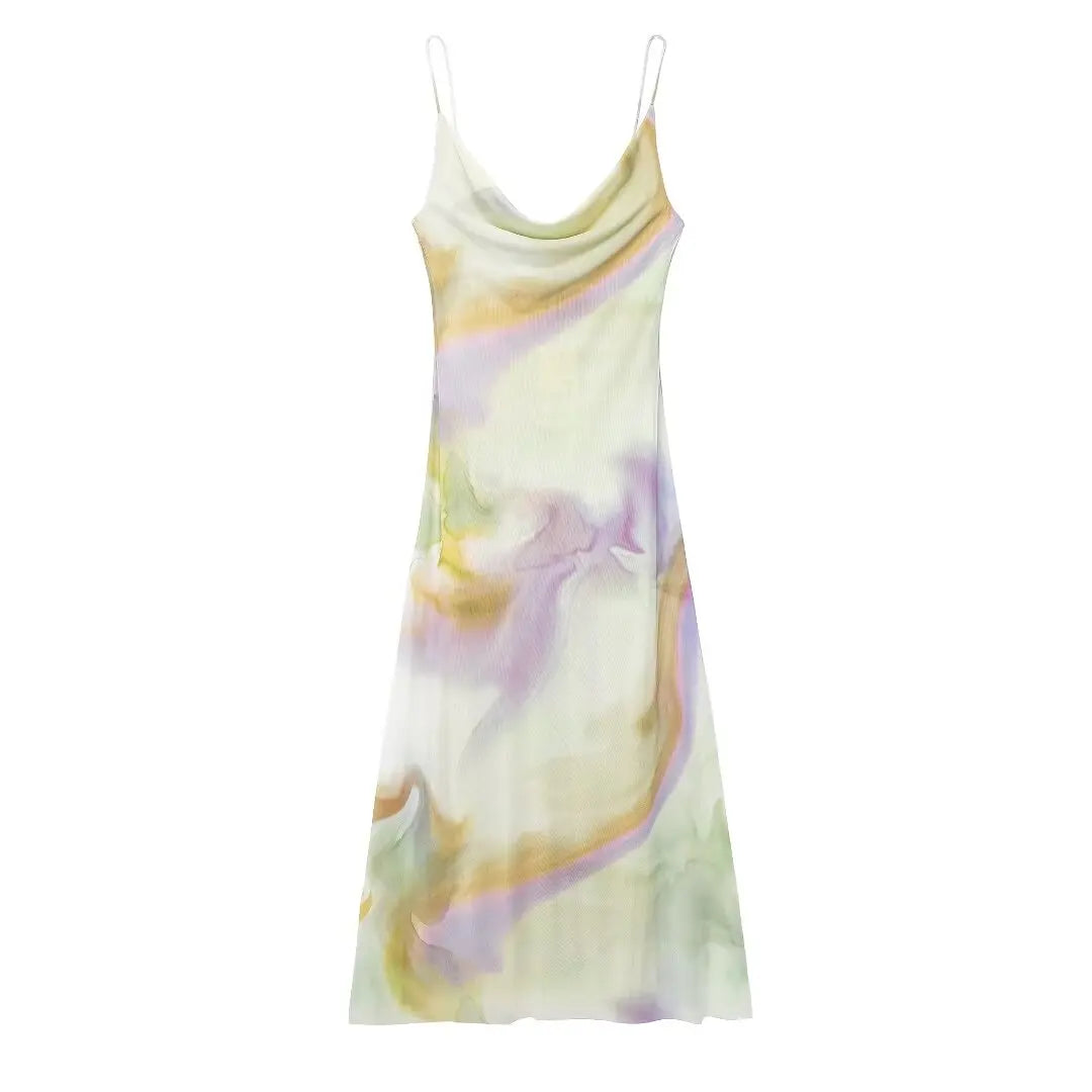 Vintage Women Spaghetti Strap Dress - Beach Party Long Dress