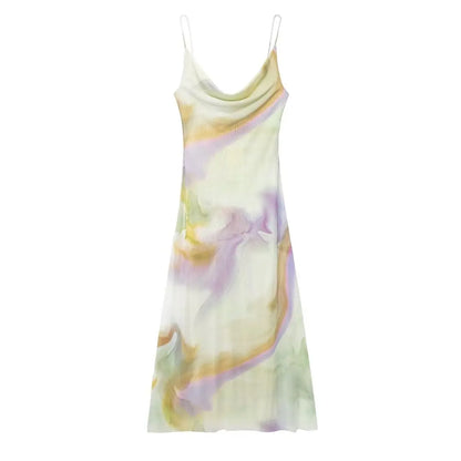 Vintage Women Spaghetti Strap Dress - Beach Party Long Dress