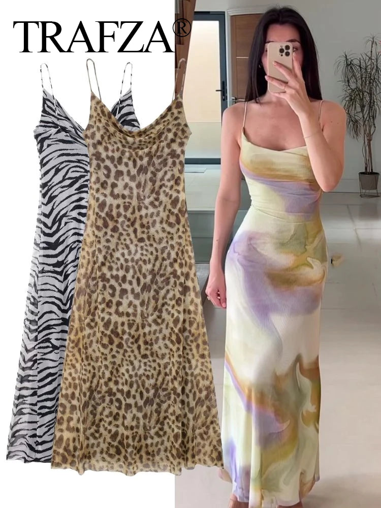 Vintage Women Spaghetti Strap Dress - Beach Party Long Dress