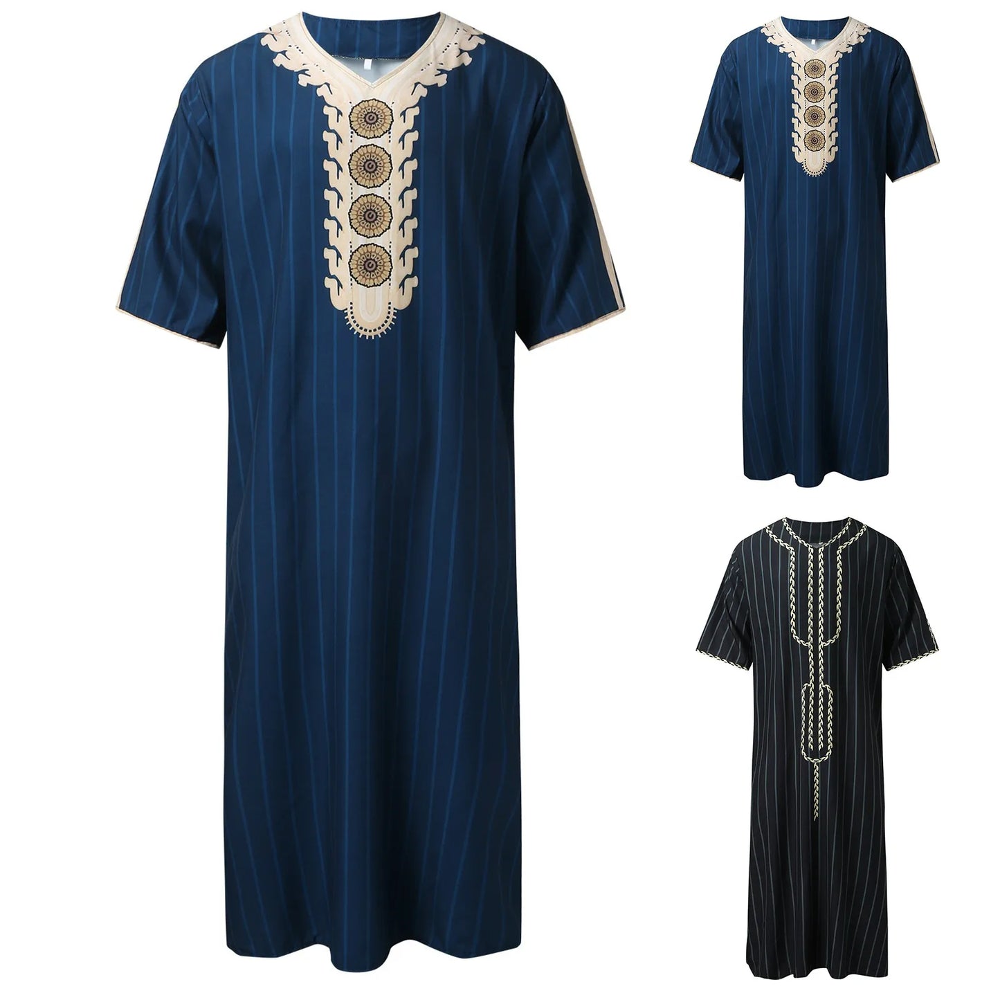 Men's Galabia Thobe - Solid Color Round Neck Robe