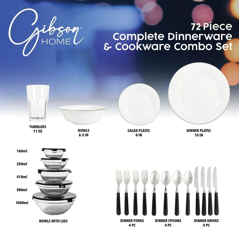 71-Piece Stainless Steel Silver Cookware & Dinner Set