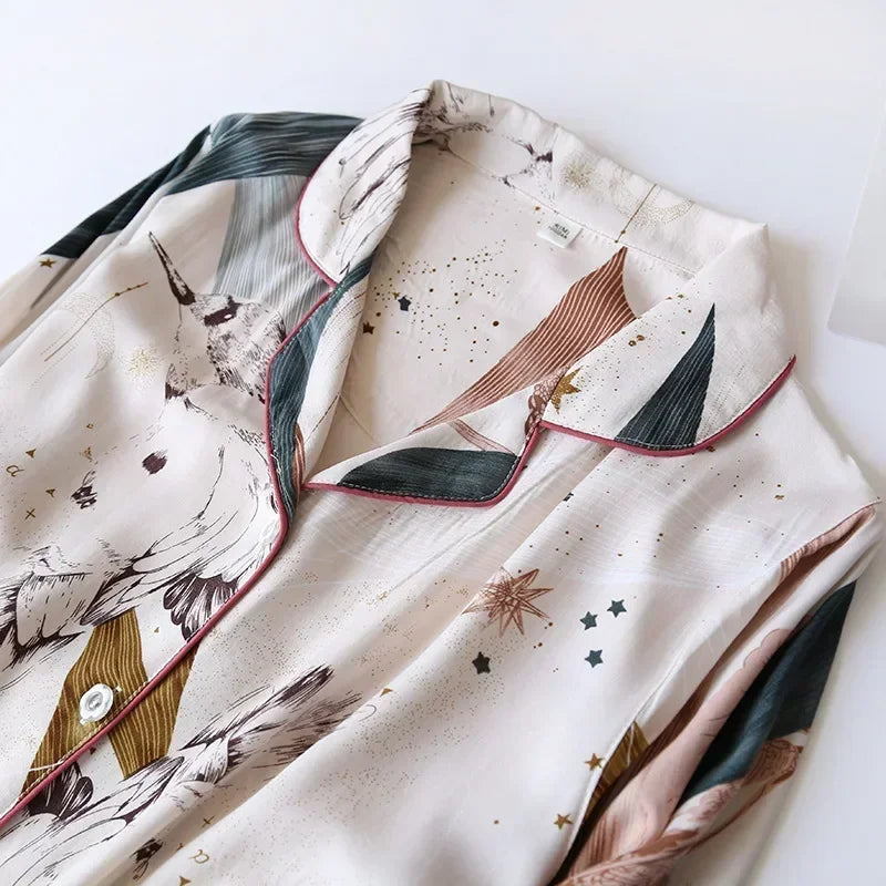 Viscose Long-Sleeved Trousers Ladies Pajamas Suit