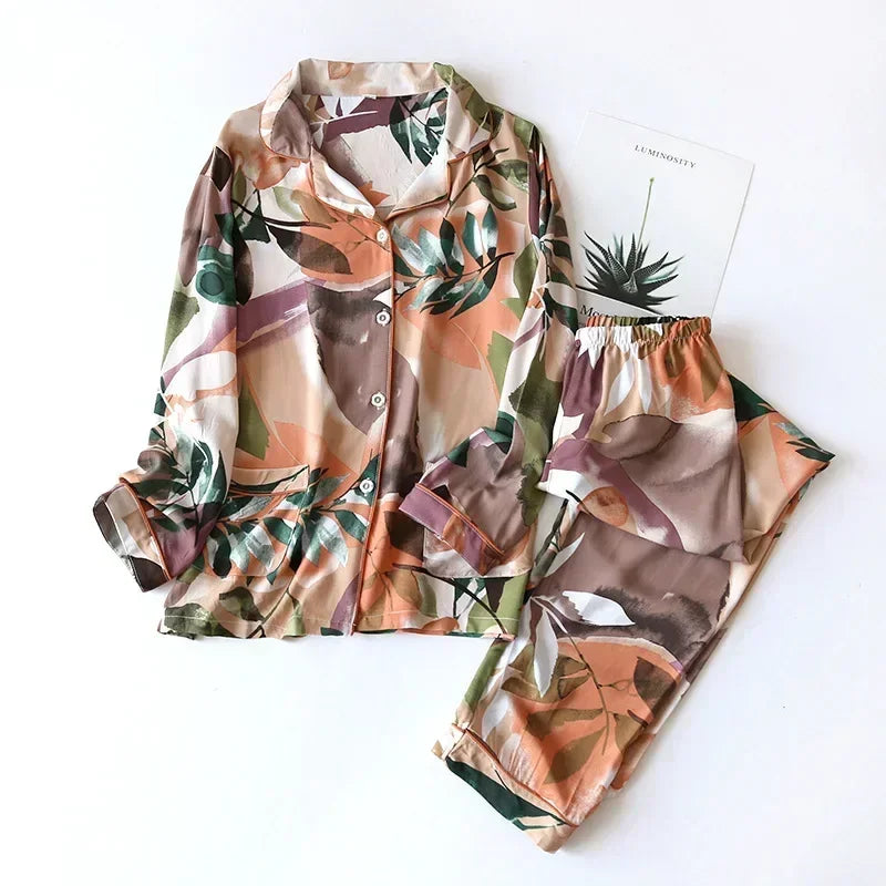 Viscose Long-Sleeved Trousers Ladies Pajamas Suit