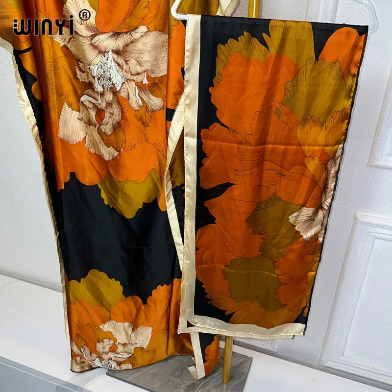 African Women Dashiki Dress with Scarf | Boho Print Maxi Loose Dubai Abaya