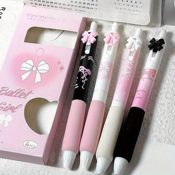4 Pcs Cute Retractable Pens Cartoon Gel Pens Soft Grip 0 5mm Black