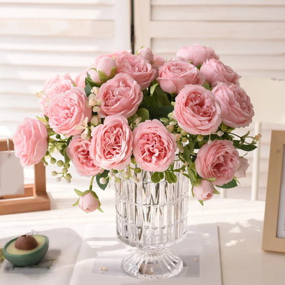 Rose Pink Silk Peony Bouquet Bride Wedding Home Decoration Artificial Flower