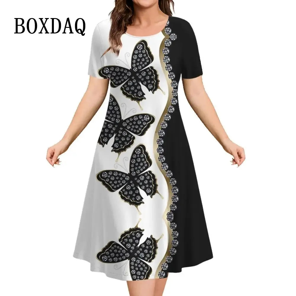 Women’s Dresses 3D Flowers Pattern Short Sleeve Clothing