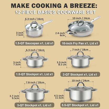12pc Stainless Cookware Set | Cook N Home Kitchen
