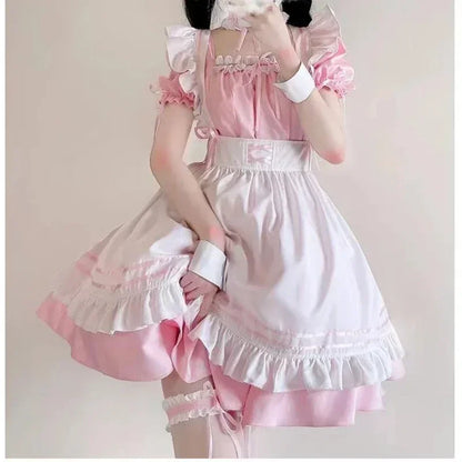 Black Pink Lolita Maid Costume - Cute Girls Women Cosplay Outfit