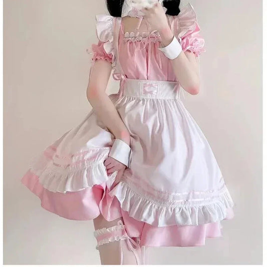 Black Pink Lolita Maid Costume - Cute Girls Women Cosplay Outfit
