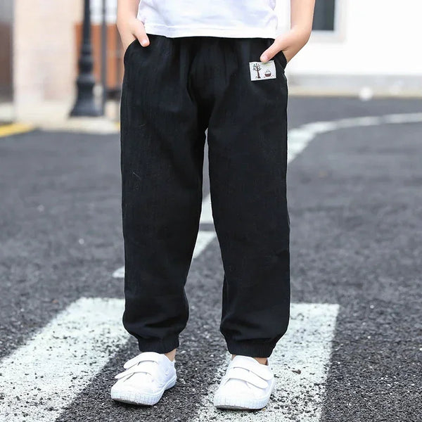 Children Pants Trousers For Boys Girls Cotton Linen Elastic Waist