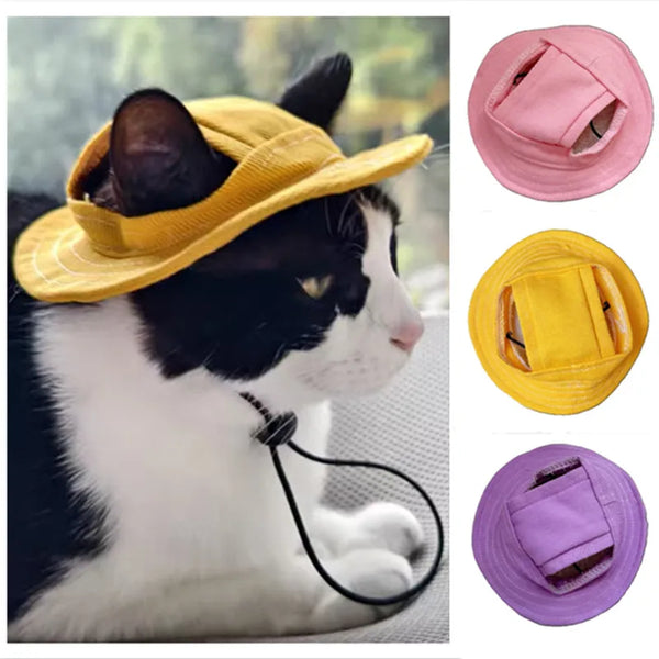 Cute Cat Dog Pets Hat With Ear Hole Dog Beach Visor Hat Sunhat