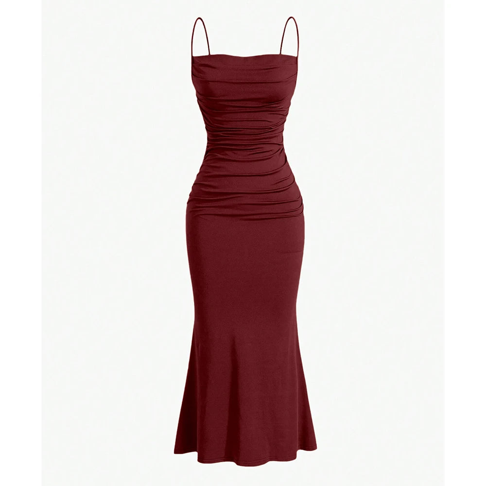 Women's Mermaid Hem Maxi Dress - Slim Fit Spaghetti Strap Party Dress