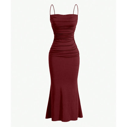 Women's Mermaid Hem Maxi Dress - Slim Fit Spaghetti Strap Party Dress