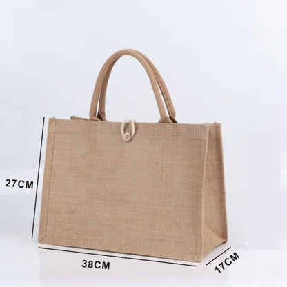 Vintage Burlap Tote Bag - Women's Jute Beach Shopping Handbag