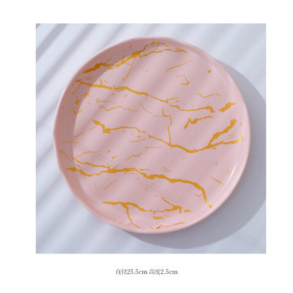European Marbled Ceramic Plate with Gold Rim
