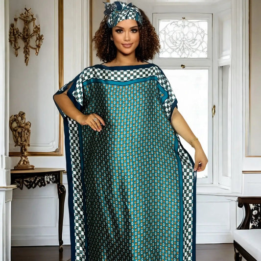 Women's Middle Eastern Kaftan Maxi Dress: Loose Fit, Elegant Abaya Gown with Scarf