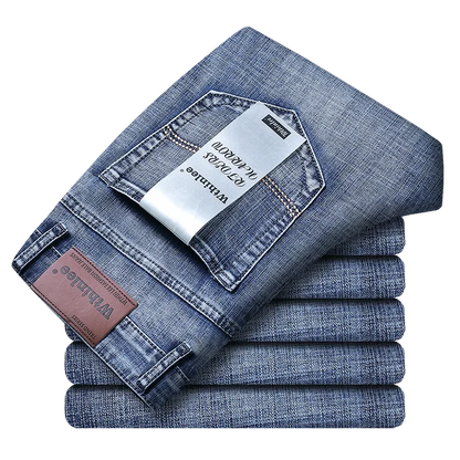 Wthinlee Men's Straight Stretch Jeans - Classic Blue Black Denim Trousers