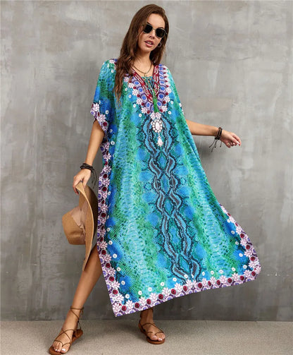 Women's Plus Size Kaftan Dress: Maxi Caftan Beach Cover Up & Summer Loungewear