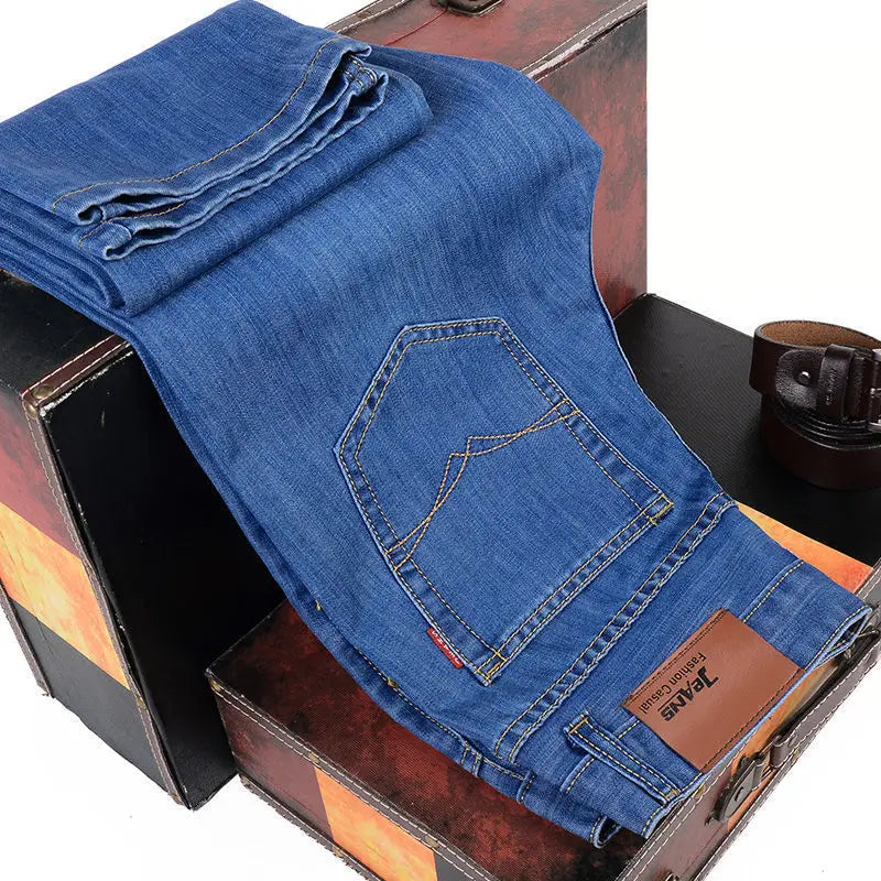 Men's Fashion Business Jeans - Classic Style Slim Stretch Denim Trousers