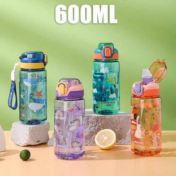600ML Plastic Water Bottle For Kids Water Sippy Cup With Silicone