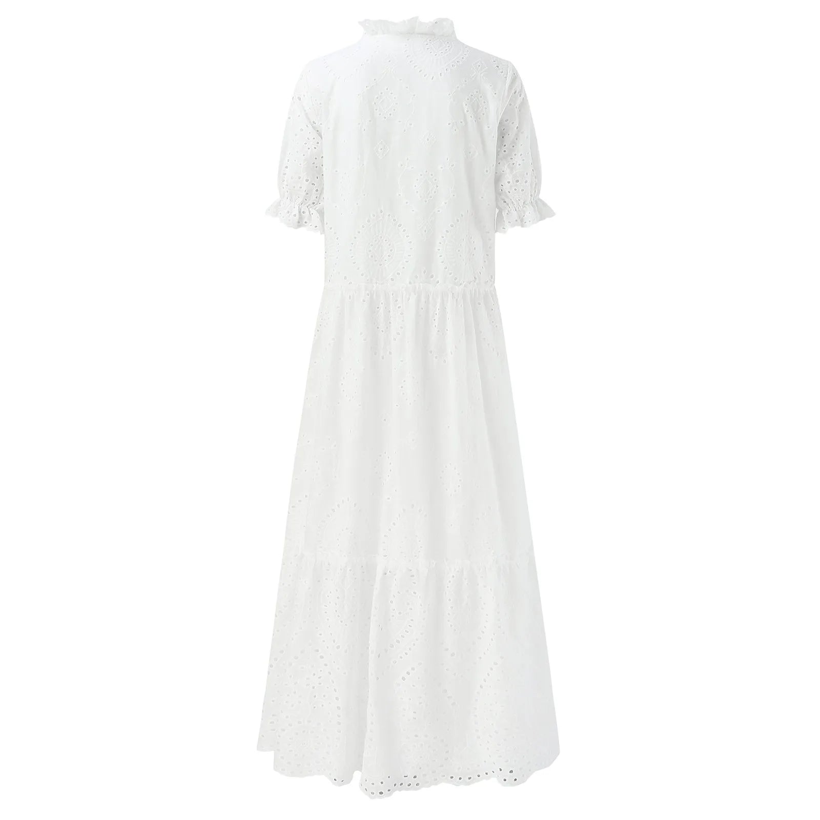White Bohemian Beach Dress - Casual Hollow Crochet Long Dress
