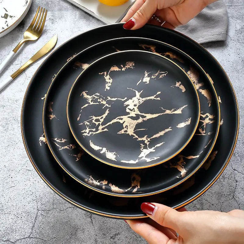 Nordic Marbled Gold Edge Ceramic Plate