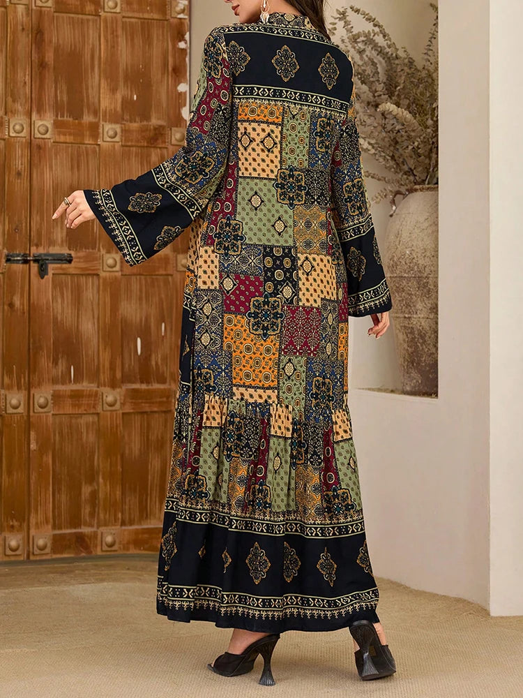 Women's Irregular Grain Graphic Print Long Sleeve Islamic Clothing