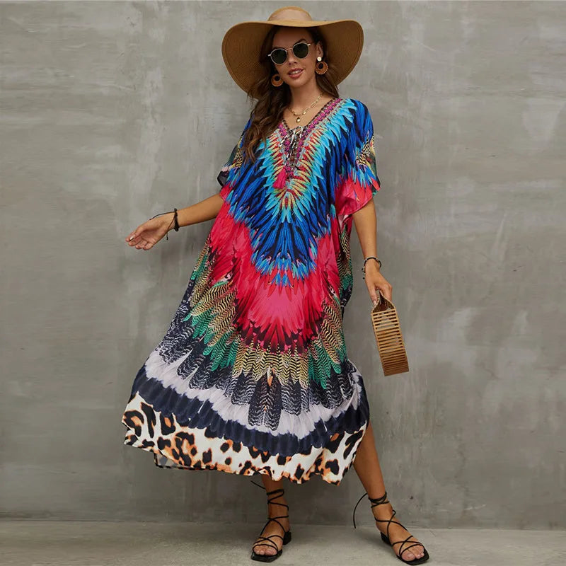 Women's Plus Size Kaftan Dress: Maxi Caftan Beach Cover Up & Summer Loungewear