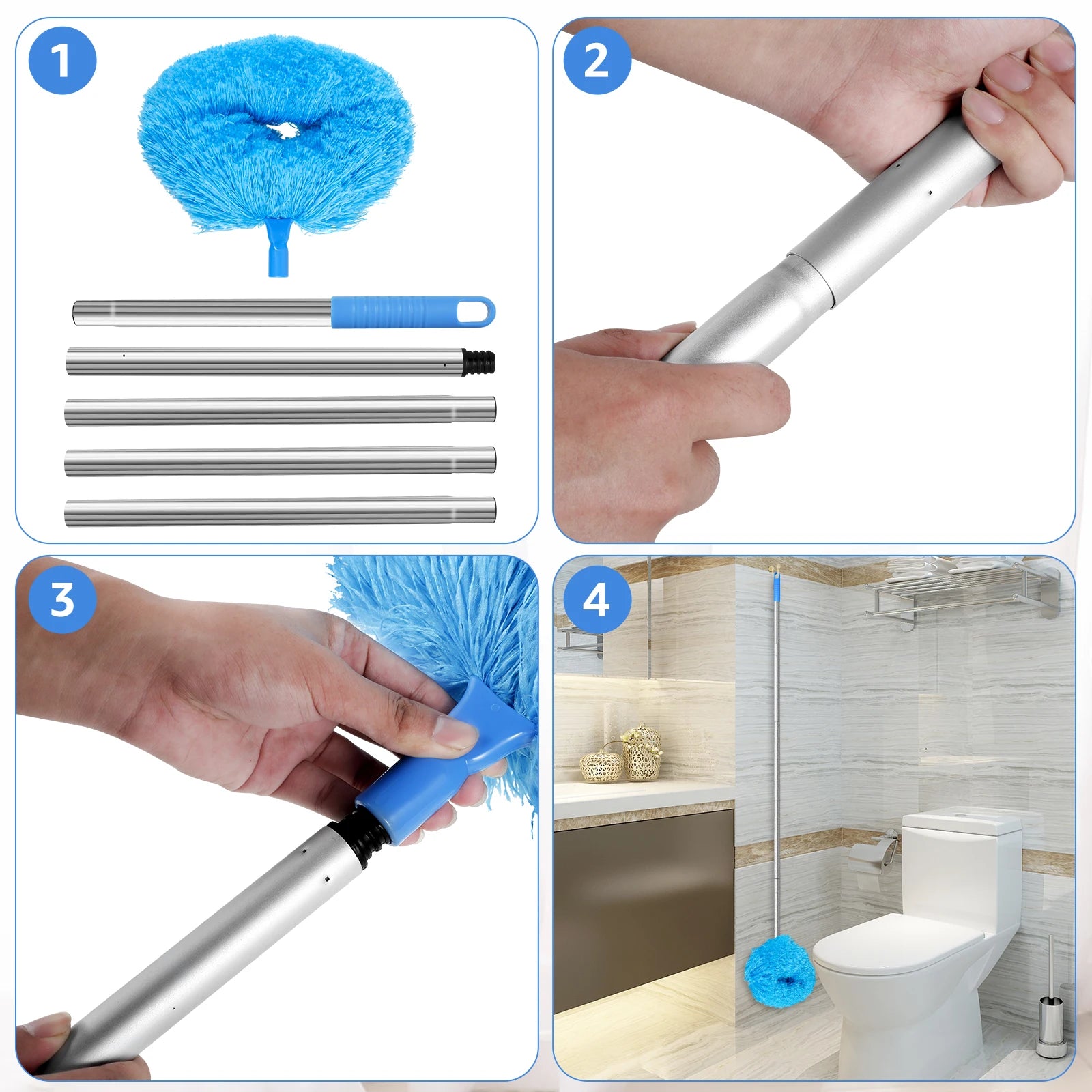 Ceiling Fan Cleaner Duster - 2 Detachable Dusting Heads with Extension Pole