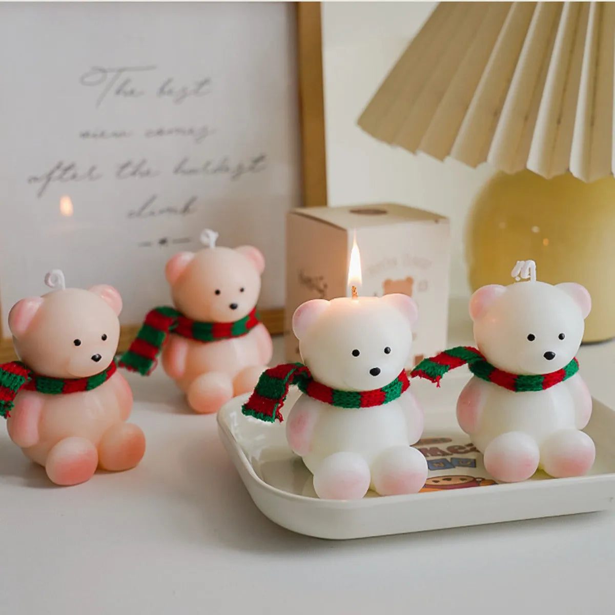 Christmas Scarf Bear Scented Candle - English Pear & Freesia Scent