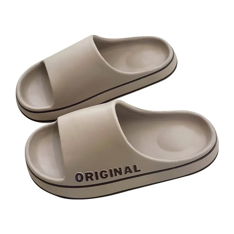 Feslishoet Women Letter Slippers - Thick Sole Beach Slides