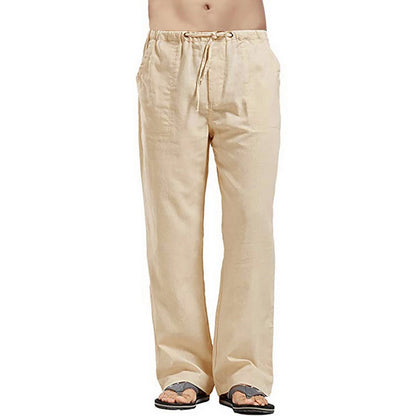 Men's Summer Loose Long Pants - Elastic Waist Drawstring Trousers