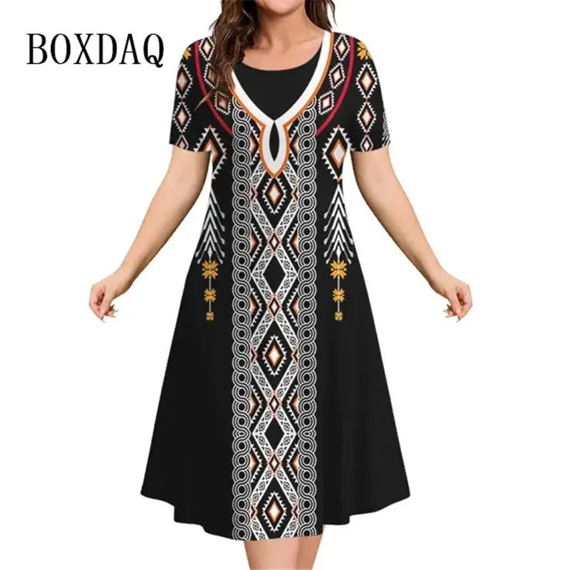 Women’s Dresses 3D Flowers Pattern Short Sleeve Clothing
