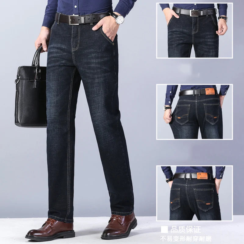 Men's Stretch Jeans - Slim Straight Fit Black & Blue Trousers