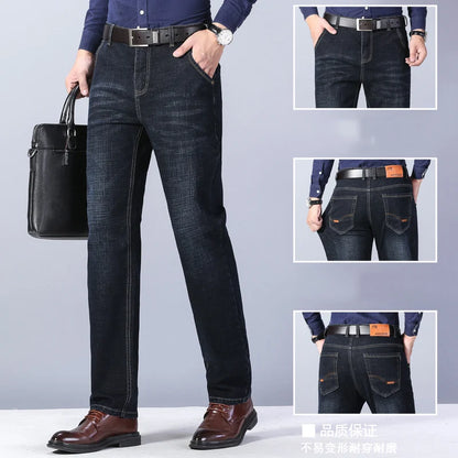 Men's Stretch Jeans - Slim Straight Fit Black & Blue Trousers
