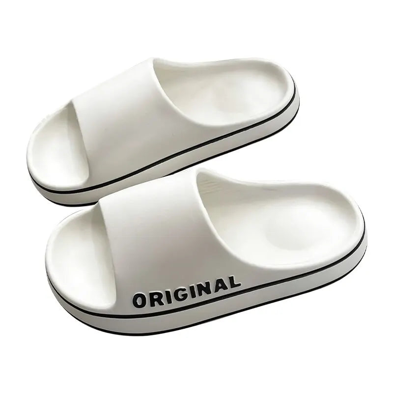 Feslishoet Women Letter Slippers - Thick Sole Beach Slides