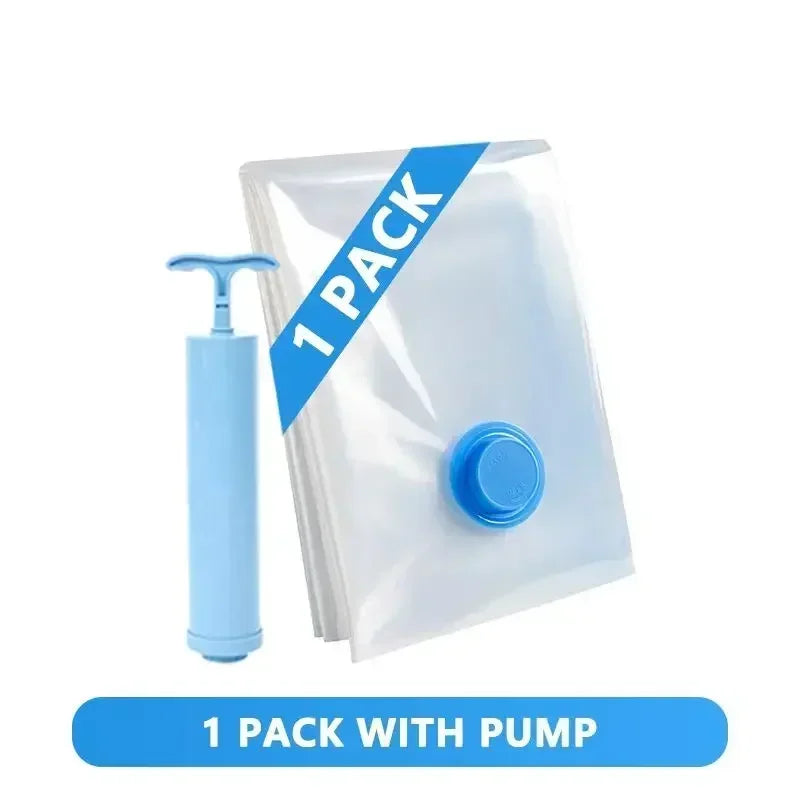 8PCS Vacuum Storage Bags - Space Saver Travel Storage with Hand-Pump