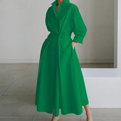 Autumn Maxi Dress - Turn Down Collar Long Sleeve Party Dress