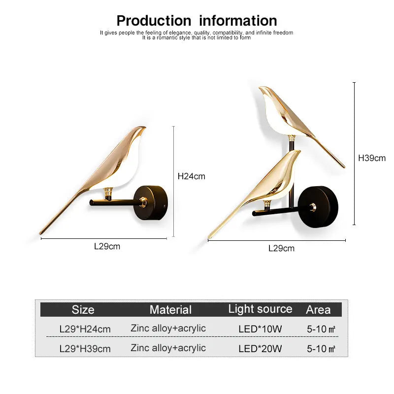 Creative Bird LED Wall Sconce with Touch Switch