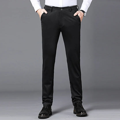 Spring Autumn Business Dress Pants - Elastic Waist Frosted Fabric Trousers