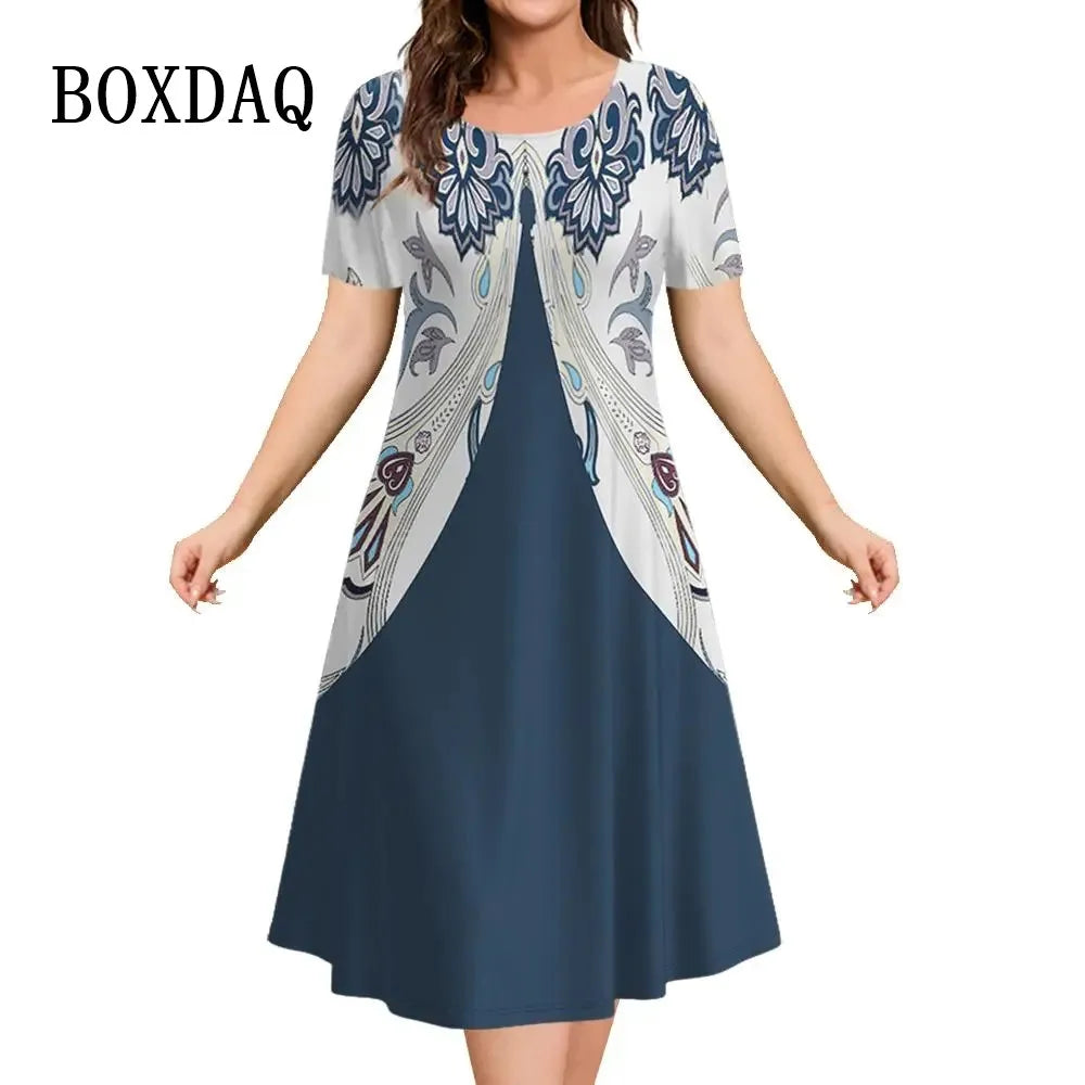 Women’s Dresses 3D Flowers Pattern Short Sleeve Clothing
