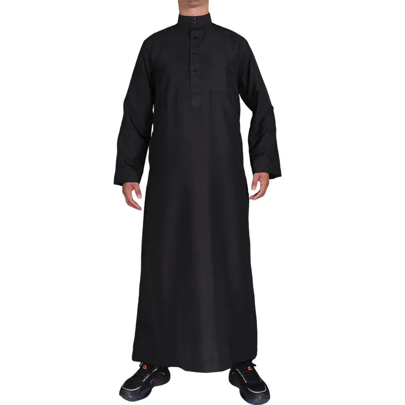 Men's Islamic Kaftan Thobe | Dubai Abaya Style Long Sleeve Prayer Dress