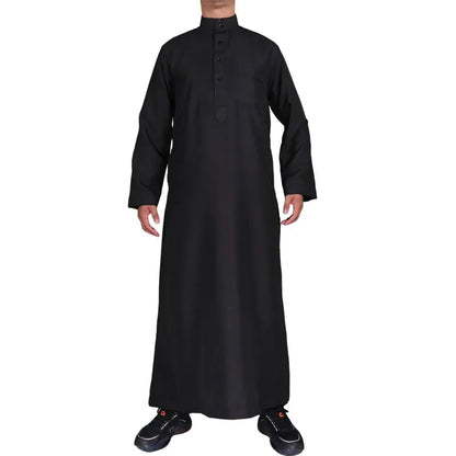 Men's Islamic Kaftan Thobe | Dubai Abaya Style Long Sleeve Prayer Dress