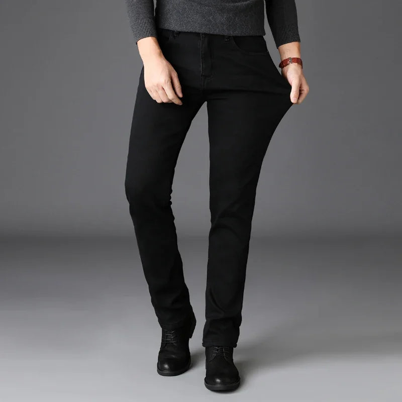 Men's Stretch Black Jeans - Slim-Fit Denim Casual Trousers