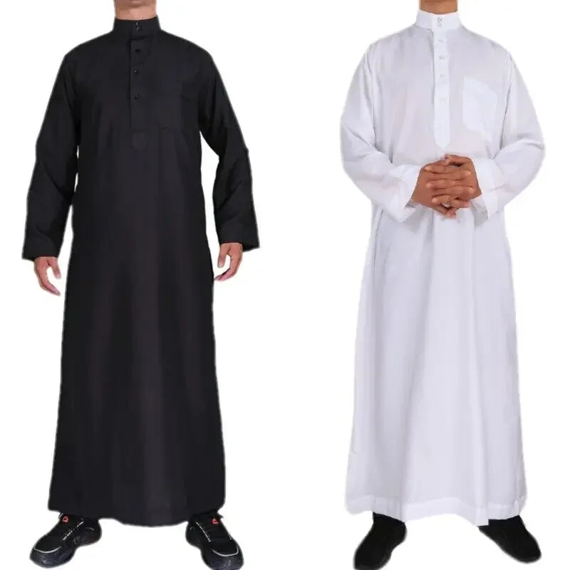 Men's Islamic Kaftan Thobe | Dubai Abaya Style Long Sleeve Prayer Dress