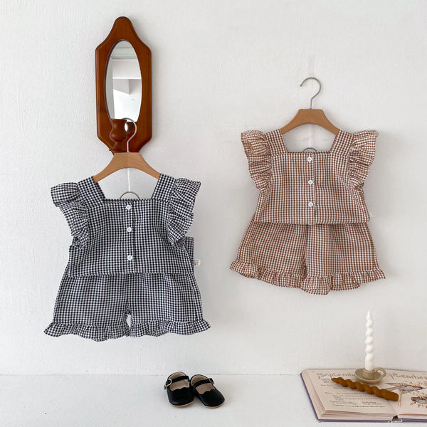 Korean Style Kids Outfit Baby Clothes Girls Summer Checkered Korean